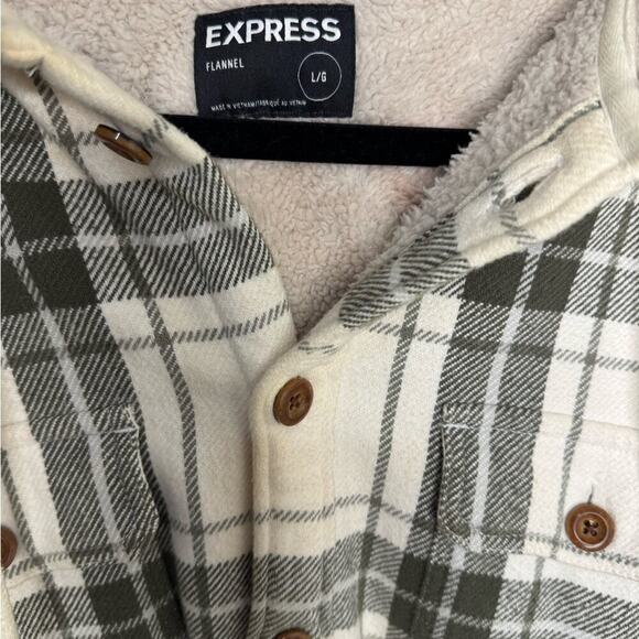 Express Sherpa Lined Plaid cabincore Hoody Jacket Shacket Size L - Picture 4 of 4